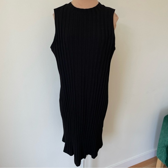 Eileen Fisher System Black Wide Rib Stretch Mock Neck Sleeveless Dress NWT Sz M - Picture 5 of 11